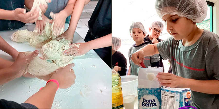 alunos fazendo pães 